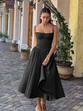 Vestido Sexy com Bainha Plissada Sólida - Moda Feminina Midi Sem Mangas e Costas Nuas para Festas de Verão e Eventos Noturnos